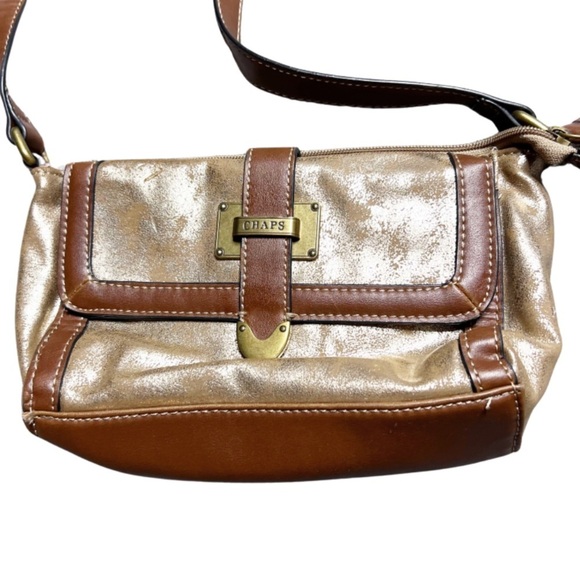 Chaps Metallic Gold Brown Faux Leather Zip Crossbody Bag Functional Stylish Bag - Picture 3 of 16